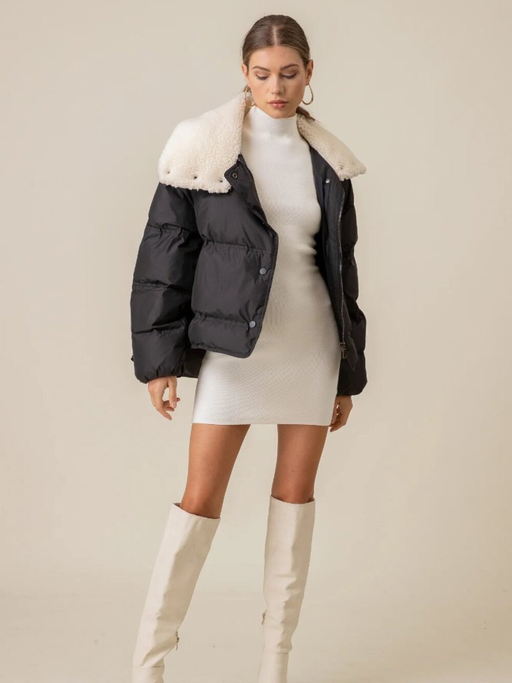 NWOT LINE AND DOT Sage Black Faux Fur Shearling Puffer Jacket Coat, Size S